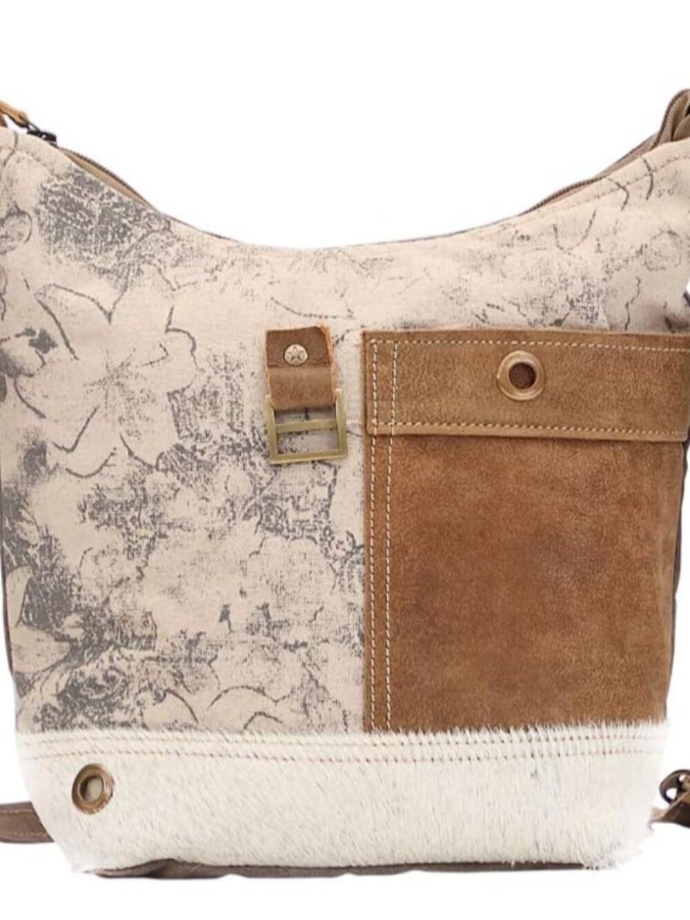 Buttercup Upcycled Canvas & Cowhide Shoulder Bag S-1480